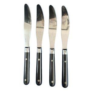 VINTAGE MCM Mid-Century Modern Stainless Steel and Black Dinner Knives- Lot of 4